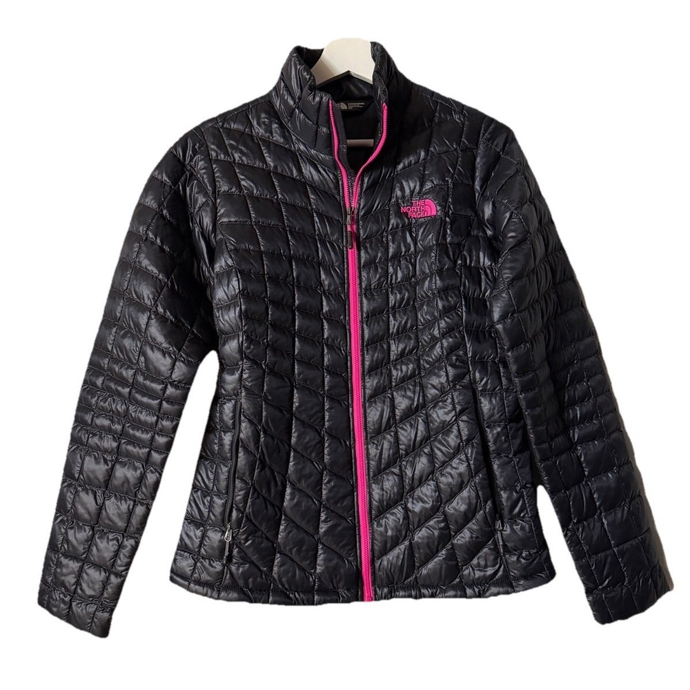 The North Face Women's Thermoball Lightweight Black Hot Pink Puffer Jacket Small